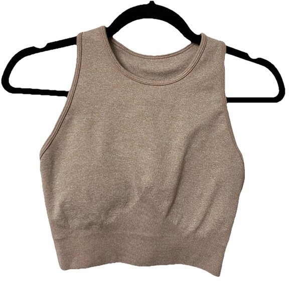 Bo + Tee Sports Bra Tank Womens S Neutral Ribbed Workout Running Yoga - Picture 1 of 5